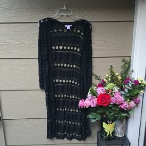 Grainne & co  Black Long Line Open Weave Silk Linen Blend Cardigan 2